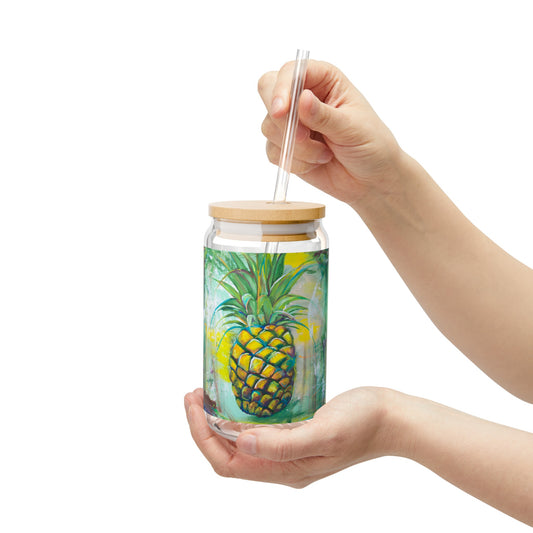 Pineapple Painted Sipper Glass, 16oz